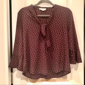 Sweet Wanderer purple polka dot blouse